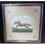 Horse Racing, a framed silk scarf celebrating the 1951 Festival of Britain Derby won by Arctic