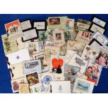 Greetings Cards, 50 assorted cards to include embroidered (1917), glitter, embossed, In Memoriam,