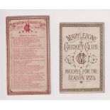 Cricket, Marylebone Cricket Club, (MCC) a fold out fixture card for 1885 (split along spine)