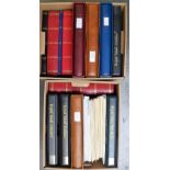 Accessories, 2 banker's boxes of quality stamp albums and many printed pages in excellent condition