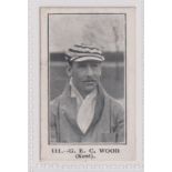 Trade card, Bunsen Confectionery, Famous Figure Series, type card, Cricket, no 111, G E C Wood, Kent