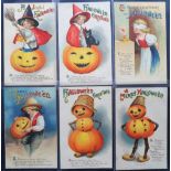 Postcards, a 'set' of 6 embossed Halloween cards illustrated by Ellen H Clapsaddle published by
