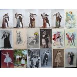 Postcards, Dance, a collection of 33 cards all showing dancers, RP's, printed & artist drawn, inc.