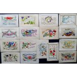 Postcards, Silks, a selection of 16 WW1 period embroidered silks mainly hearts, flowers, birds,