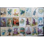 Postcards, a selection of approx. 50 greetings cards, many embossed. Themes include stork, tennis,