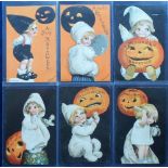 Postcards, a selection of 6 embossed Halloween cards illustrated by Ellen H Clapsaddle and published