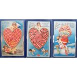 Postcards, novelty, a selection of 3 of Kaleidoscopic heart shaped rotating wheel Valentine