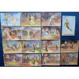 Postcards, original Art, a selection of 16 plain backed postcard size watercolours showing Spanish