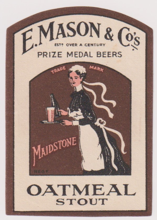 Beer label, E Mason & Co, Maidstone, Oatmeal Stout, rectangular arched top 68mm high, (vg) (1)