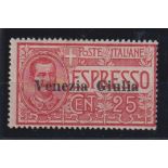 Stamps, Italy 1919 Special Delivery 25c red overprinted Venezia Giulia mint. Cat £325