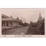 Postcard, Railways, RP The Station Brookwood Cemetery, internal view with steam train at platform,