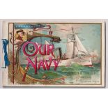Tobacco album, USA, Allen & Ginter, Our Navy, printed album with original ribbon binding (vg) (1)