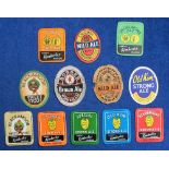 Beer labels, a group of 12 UK labels, including Bury Brewery Co, Mild Ale vertical oval (varnished?)