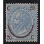 Stamps, Italy 1865 Victor Emmanuel 20c on 15c blue type II mint with very good centering. A