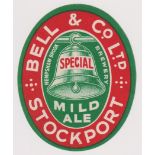 Beer label, Bell & Co, Hempshaw Brook Brewery, Stockport, Mild Ale, vertical oval, 84mm high (vg) (