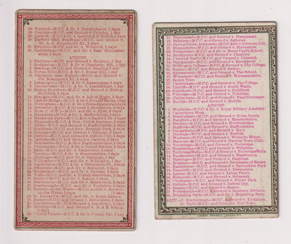 Cricket, Marylebone Cricket Club, (MCC) a fold out fixture card for 1885 (split along spine) - Image 3 of 3