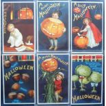 Postcards, a 'set' of 6 embossed Halloween cards illustrated by Ellen H Clapsaddle and published