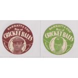 Trade cards, Barratt's, Cricketers (Cricket Balls), circular, two cards, W. Hammond, Glos (