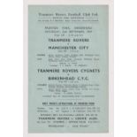 Football programme, Tranmere Rovers v Manchester City, 2 September 1944, single sheet issue also