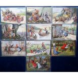 Postcards, a selection of 10 anthropomorphic rabbits (hares) with the occasional chicken, all
