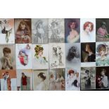 Postcards, Glamour & Romance, a collection of approx. 110 cards inc. artist-drawn, RP's, classic
