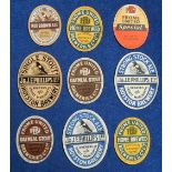 Beer labels, Phillips, Royston, 4 vertical ovals, Nut Brown Ale, 68mm high, Strong Stock Ale, 95mm