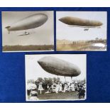 Airships, 1 8x10 and 2 smaller press photographs showing the Spencer R101 at Ranelagh, Lebaudy