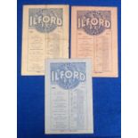 Football programmes, Ilford v Woking, Isthmian League, three pre-war issues for seasons 1930/31,