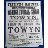 Rail, Ffestiniog Railway, 1890 dated poster for day trip to Merionethshire Agricultural Show (some