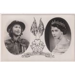Postcards, Royalty, Queen Elizabeth 2nd RP 'Coronation Greetings 1953 with 2 inset images of QE2,