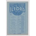 Football programme, Ilford v Wycombe Wanderers, 23 September, 1933, Isthmian League, 4 pages (gd) (