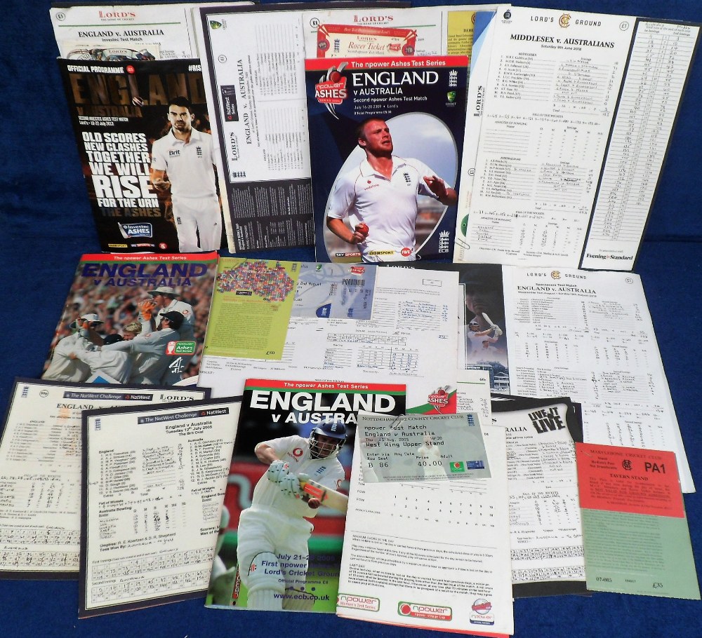 Cricket, England v Australia, a collection of scorecards, tickets & programmes etc, 1980's onwards