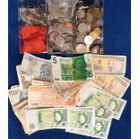World Coins and Bank Notes, mixed coins from various countries together with 42 world bank notes