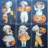 Postcards, a 'set' of 6 Halloween cards illustrated by Ellen H Clapsaddle, showing children with