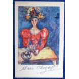 Autograph, MARC CHAGALL – A colour 4.5 x 7” reproduction of one of the artist’s paintings, evidently