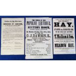 Ephemera, Victorian Broad Sheet Posters to comprise 1853 hay auction, 'Notice to Electors of the