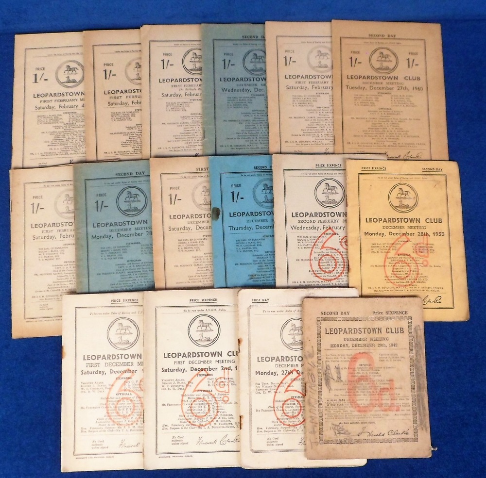 Horse Racing, Racecards, Leopardstown, 16 racecards with dates ranging between 1942 & 1967 (very
