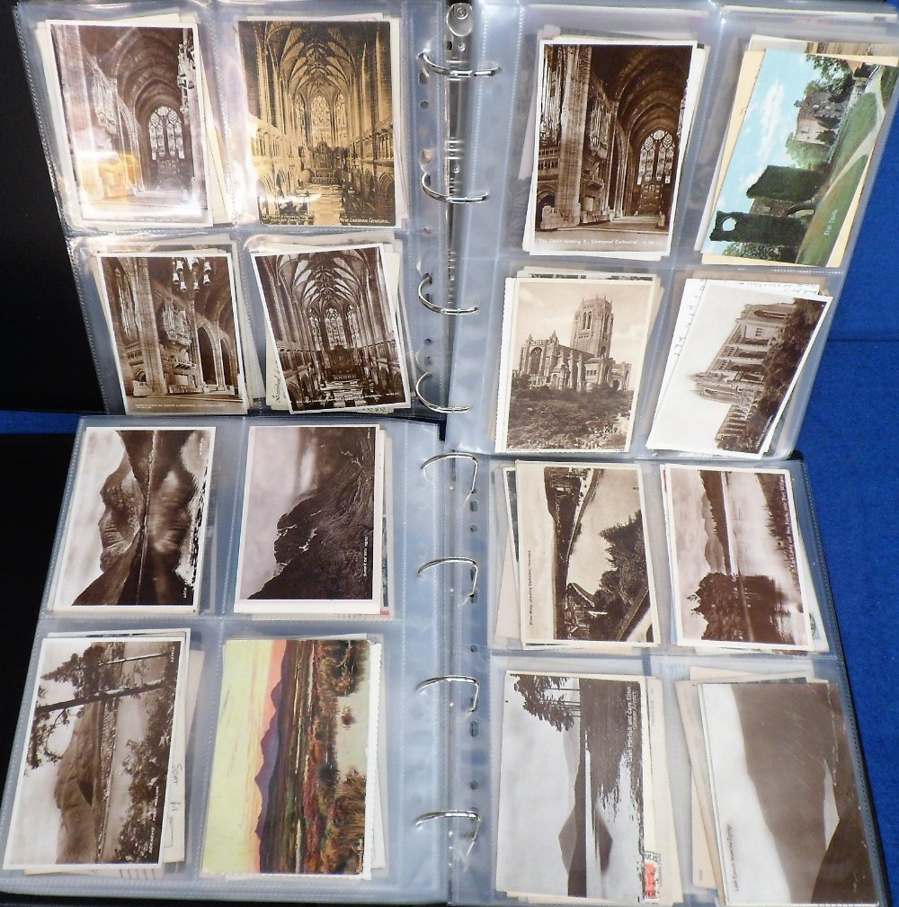 Postcards, a mixed age collection in 2 modern albums of approx. 680 mainly UK topographical cards