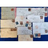 Stamps, collection of GB QV stamps including 1d reds, 2d blues, some on addressed envelopes. 15