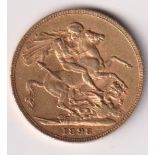 GB Coin, Gold Sovereign, Queen Victoria 1898 (fine)