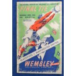Football programme, FA Cup Final 1948 Blackpool v Manchester Utd (rusty staples & light vertical