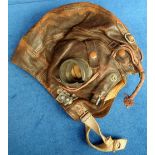 WW2 Flying Helmet, late C Pattern, externally wired with elastic chin strap, wiring loom and radio