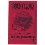 Football programme, Brentford v Manchester City, 14th Mar 1936, Div 1 (tc, vg)