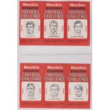 Cigarette cards, J.R. Freeman, Football Challenge, 15 cards in uncut blocks of three, nos 9/24/25,