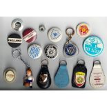 Football, a collection of 16 badges & key rings, 1960's/70's, including key rings for Derby