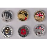 Enamelled Coins, 6 mint coins in presentation cases to include Genius Billionaire Playboy