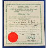 Football memorabilia, Cardiff City share certificate for shares issued to H.H.Merrett, Chairman from
