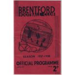 Football programme, Brentford v Manchester City, 27th Dec 1937, Div 1 (light pencil team changes,