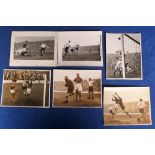 Football photographs, Cardiff City, six original b/w photos, approx. 8" x6", with press stamps &