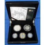 UK Silver Celebration Set of 5 coins (£5, £2, 2 x £1 and 50p) produced by The Royal Mint,
